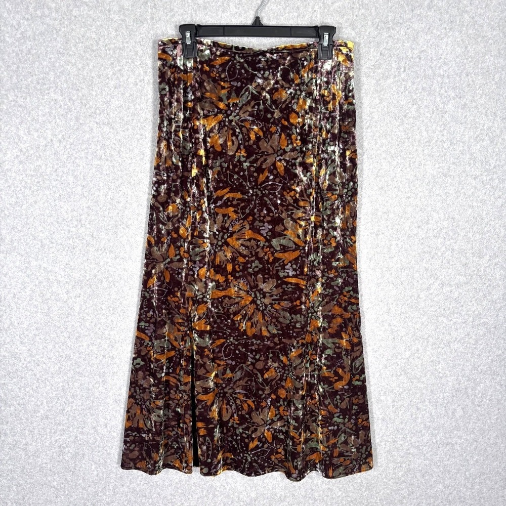 Y2K 90s Velvet Maxi Skirt 8 Brown Fairy Forest Grunge Abstract Whimsigoth Phoebe